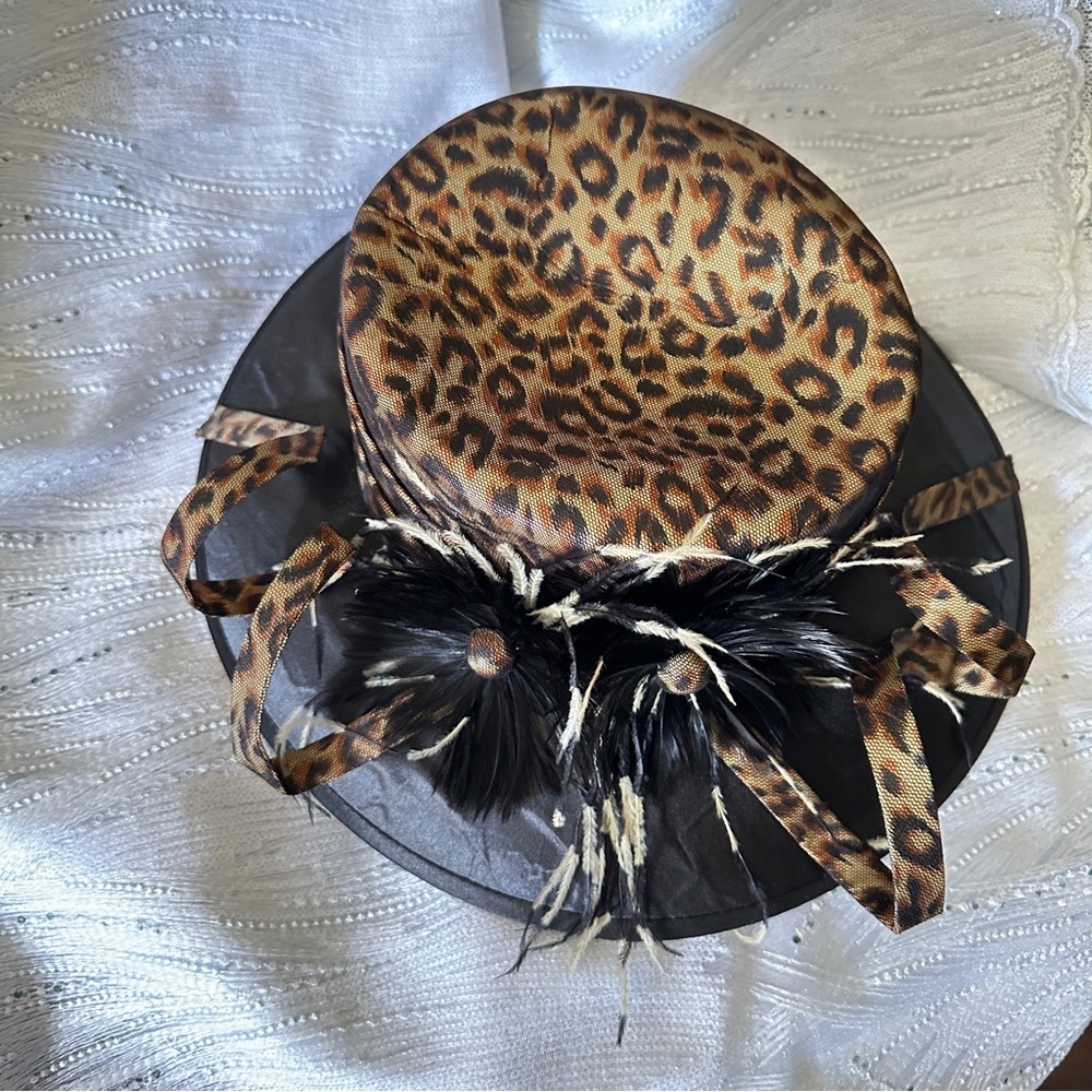 Vintage Leopard Print Mini Hat by August Accessories – Feather Trim